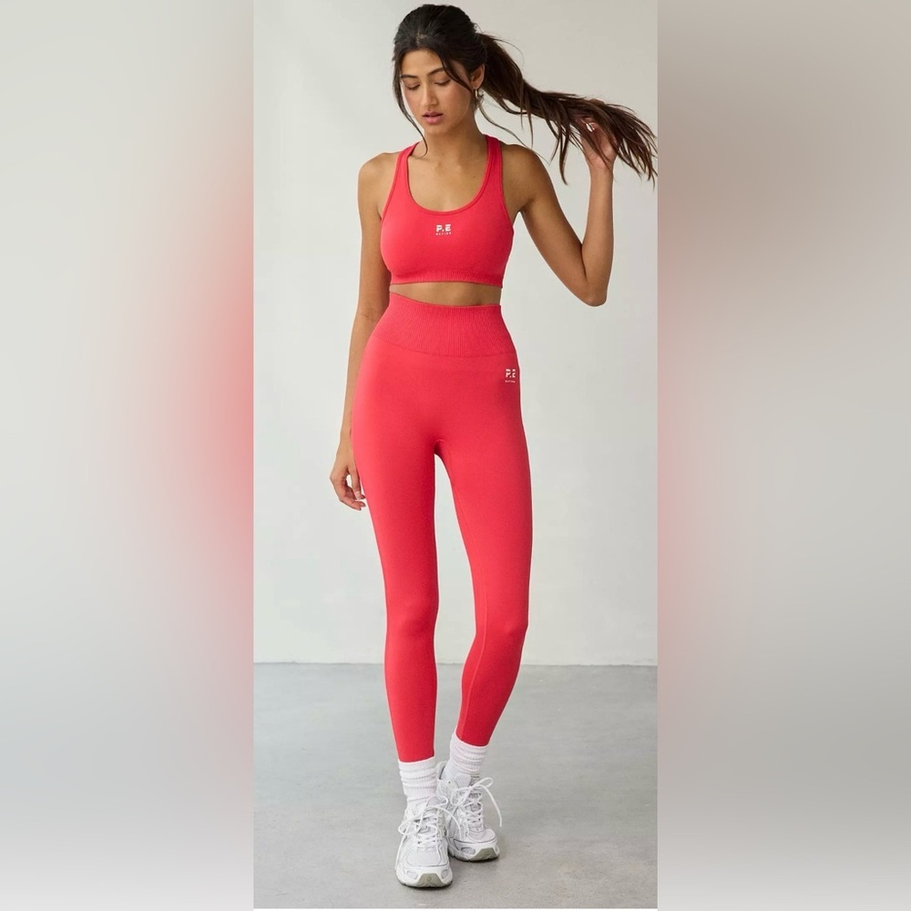 P.E Nation Strawberry Red Seamless Tank & High Rise Legging Set XS NWT